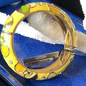 Yellow & Green  Enamel Geometric Pattern Accented with Clear Crystals in Gold Hi
